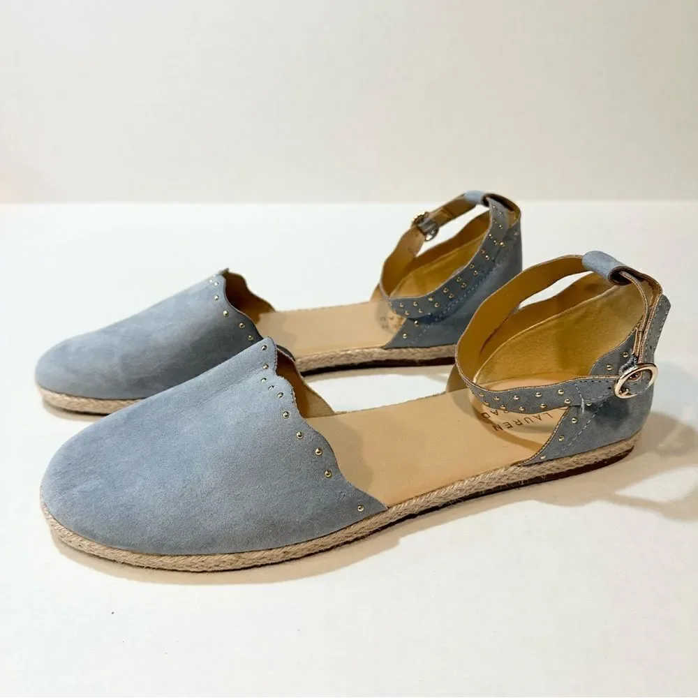 LC Lauren Conrad Sandals Steel Blue Gray Faux Suede Ankle Strap Size 10